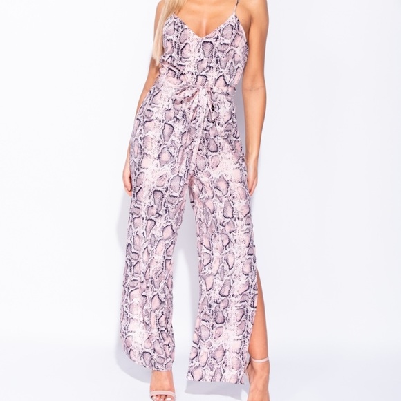 ZIA Snakeskin Belted Jumpsuit - Picture 2 of 5